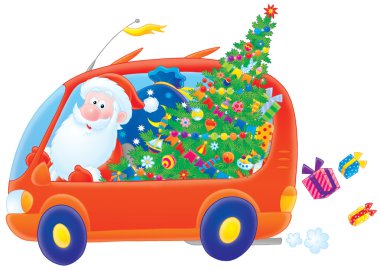 Noel Baba Noel hediyeleri arabasıyla sürücüler
