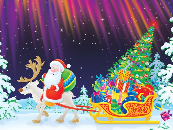 Santa levert de giften van Kerstmis — Stockfoto