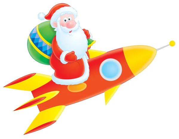 Santa Claus vuela en un cohete —  Fotos de Stock