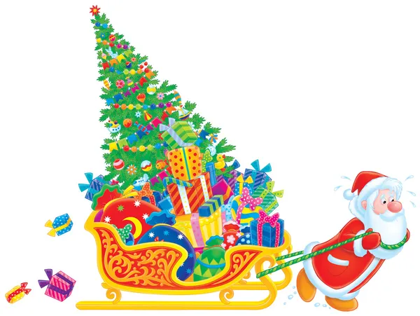 Santa pulls his sledge — Stock Photo, Image