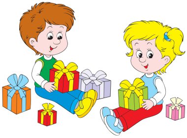Children with Gifts clipart