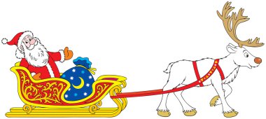 Noel Baba kızağa Ren geyiği ile sürüş