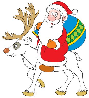 Santa Claus riding on Reindeer clipart
