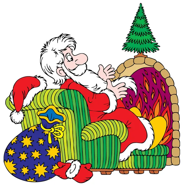 Santa Claus sits by the fire — Stock Vector