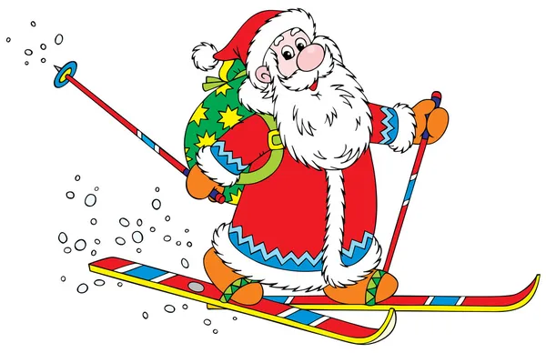 Weihnachtsmann-Skifahrer — Stockvektor