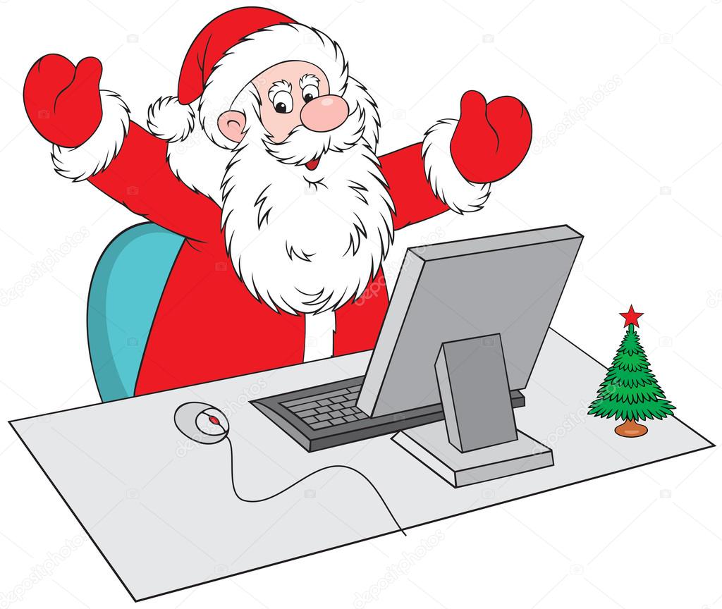 Santa Claus with the computer