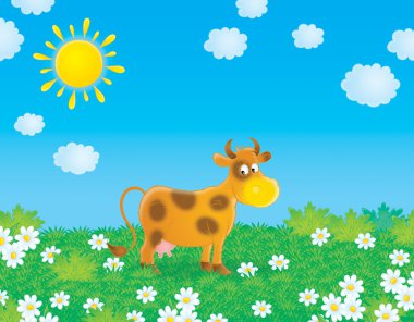 Cow in a field clipart