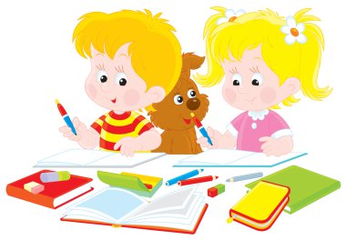 Children do homework clipart