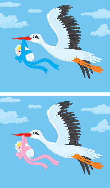 Stork with a newborn baby