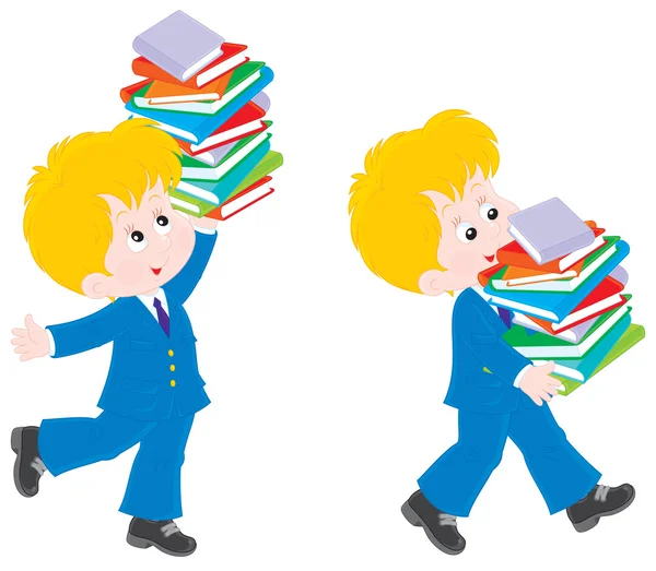 Schooljongen met schoolboeken — Stockvector