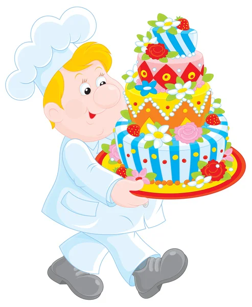 Pâtissier avec un gâteau — Image vectorielle