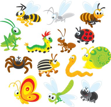 cute happy insects. clipart