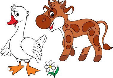 White Goose and brown calf clipart