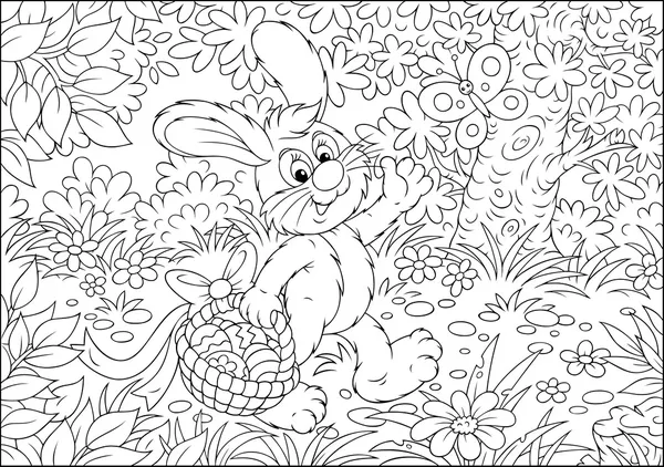 Conejo de Pascua caminando por el bosque — Vector de stock