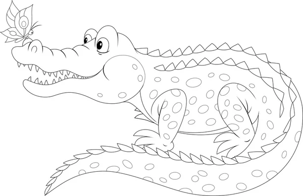 Crocodile et papillon — Image vectorielle