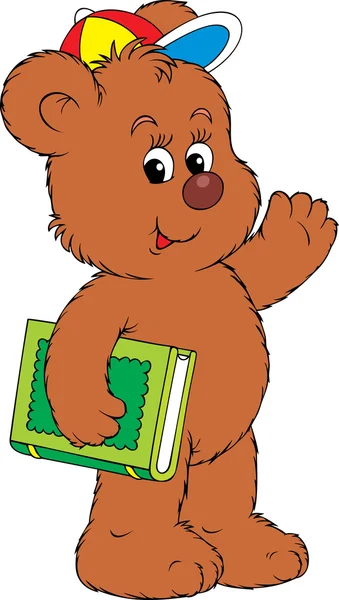 Funny Bear holding the green book — Stock Vector