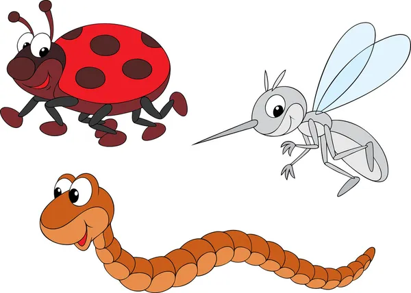 Ladybug, mosquito and worm — Stock Vector