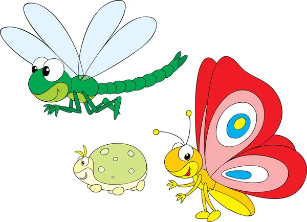 Dragonfly, greenfly and butterfly — Stock Vector