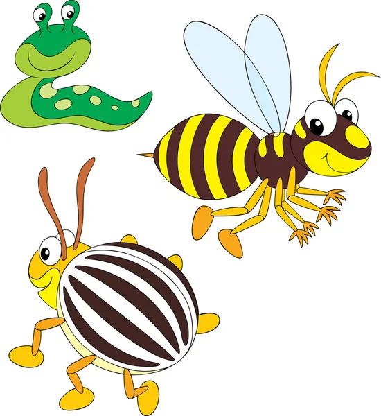 Wasp, Patates böceği ve sümüklü böcek — Stok Vektör