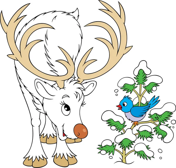 Reindeer and bird — Stock Vector