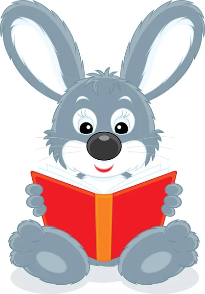 Gri tavşan bir kitap okuma — Stok Vektör