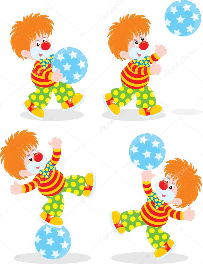 Circus clown playing with a ball