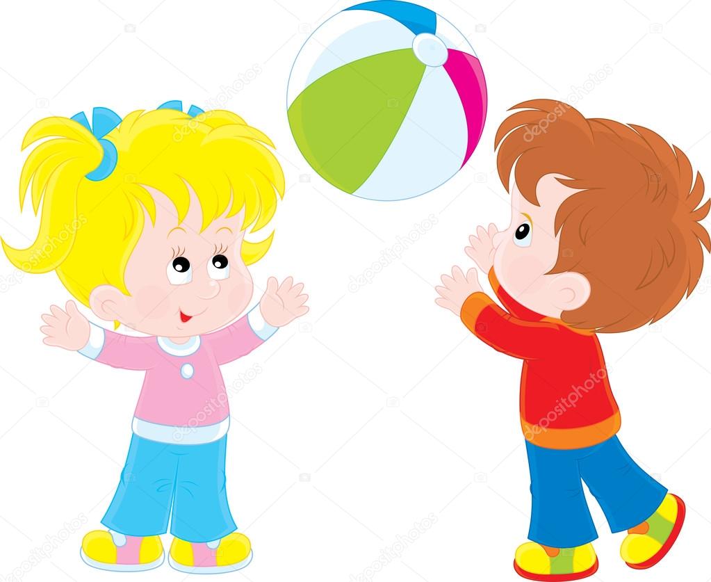 Girl and boy playing a ball