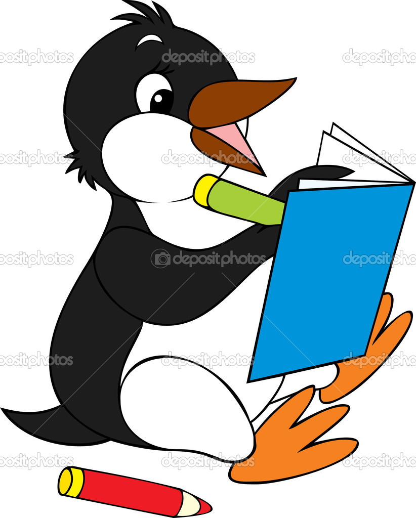Penguin writing in a notebook