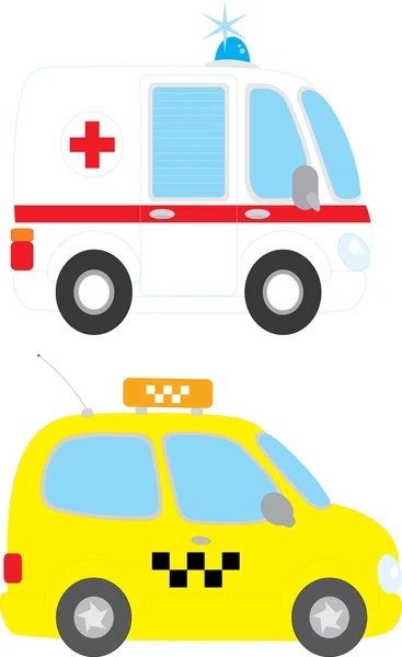 Ambulans ve taksi araba çizimi — Stok Vektör