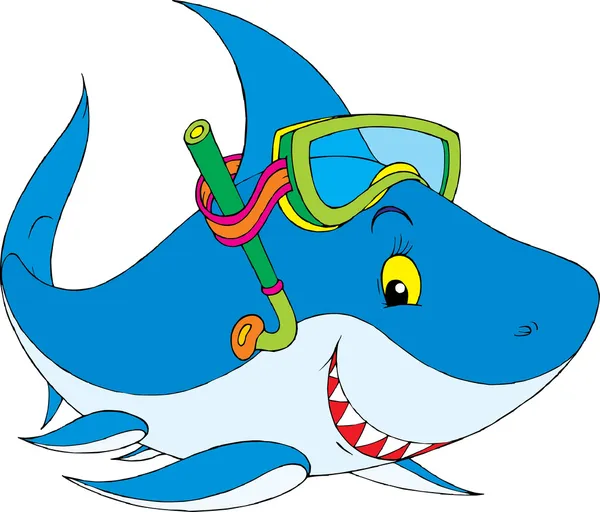 Lindo tiburón de snorkel — Vector de stock