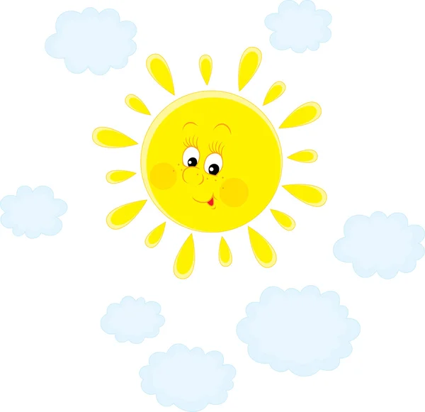 Smiling bright sun and blue cloud lets — Stock Vector