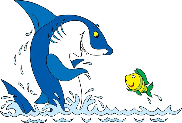 Tiburón y pescado — Vector de stock