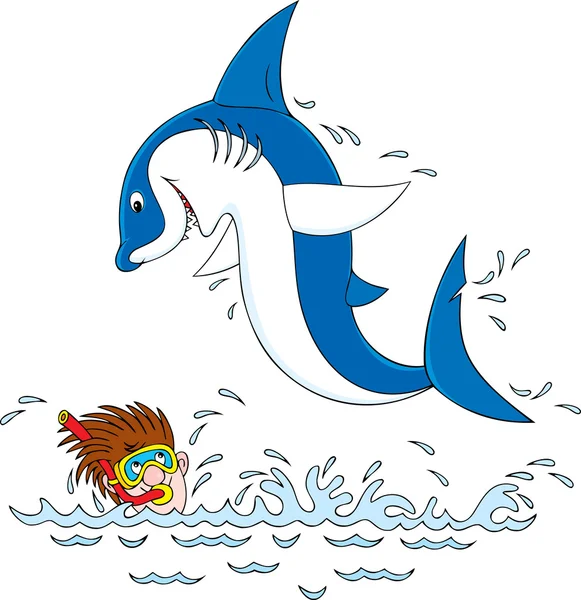 Shark and diver — Stock Vector