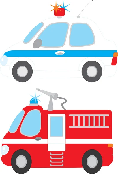 Polisi mobil dan mesin pemadam kebakaran Stok Ilustrasi Bebas Royalti