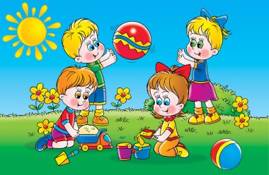 Children playing outdoors clipart