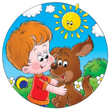 küçük çocuk kucak köpeği.