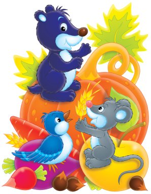 sevimli fare, gopher ve kuş
