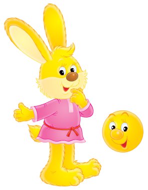 Pembe gömlekli sarı bir tavşan