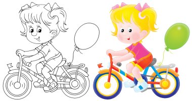 Girl riding a bicycle clipart