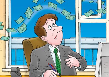 Money floating above a businessman clipart