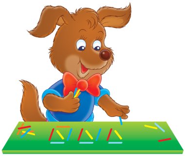 renkli çubuklarla oynayan köpek.