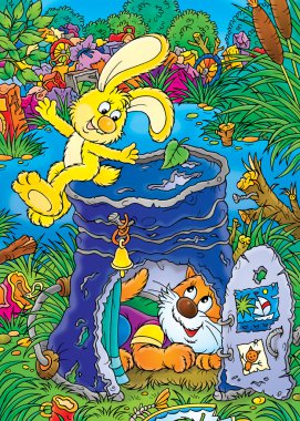 Sarı bunny ve evsiz kedi yavrusu