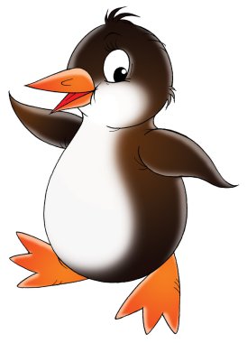 kahverengi ve beyaz penguin mutlu bir dans yapıyor.