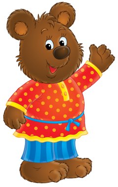 Friendly bear in clothes, waving and smiling clipart