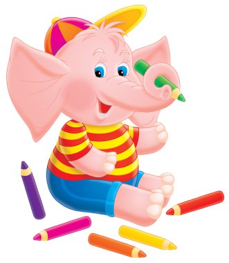 yere oturmak sevimli pembe fil