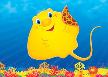 bir mercan kayalığı Yüzme sarı stingray.