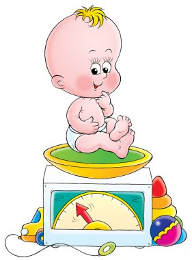 vücut ağırlığı ölçeği üzerinde oturan bebek