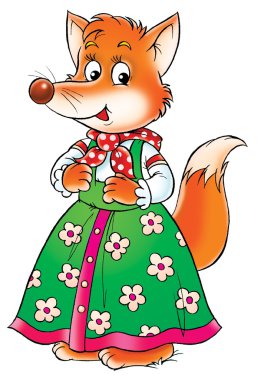 female fox in a green floral dress. clipart