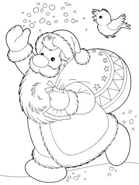 Santa Claus with a sack of Christmas presents clipart