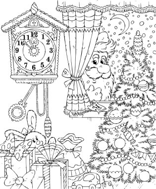 Noel Baba Noel ağacı bir penceresinde bakmak.